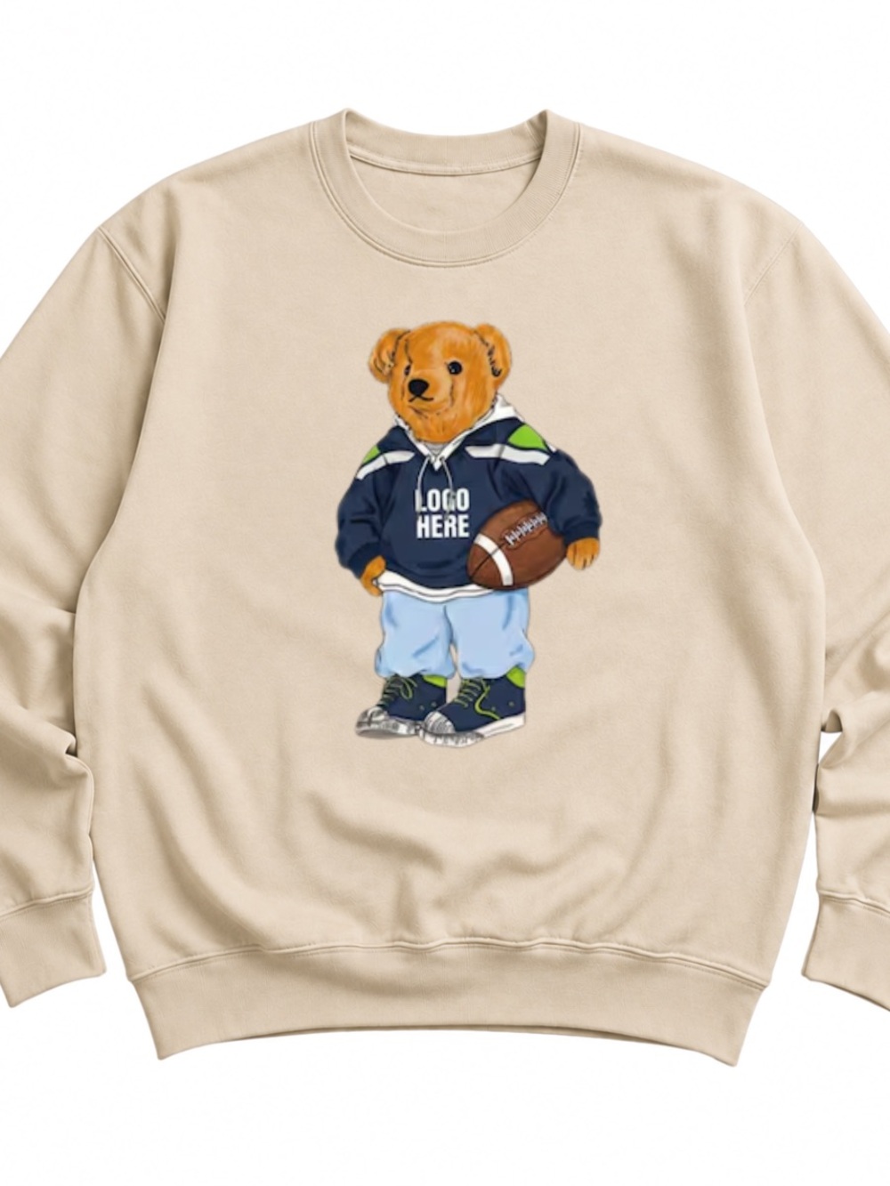 Sand Crewneck Sweatshirt with Bear Football Graphic